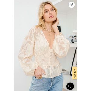 Lulus Ivory Floral Jacquard Button-Up Top, NWT